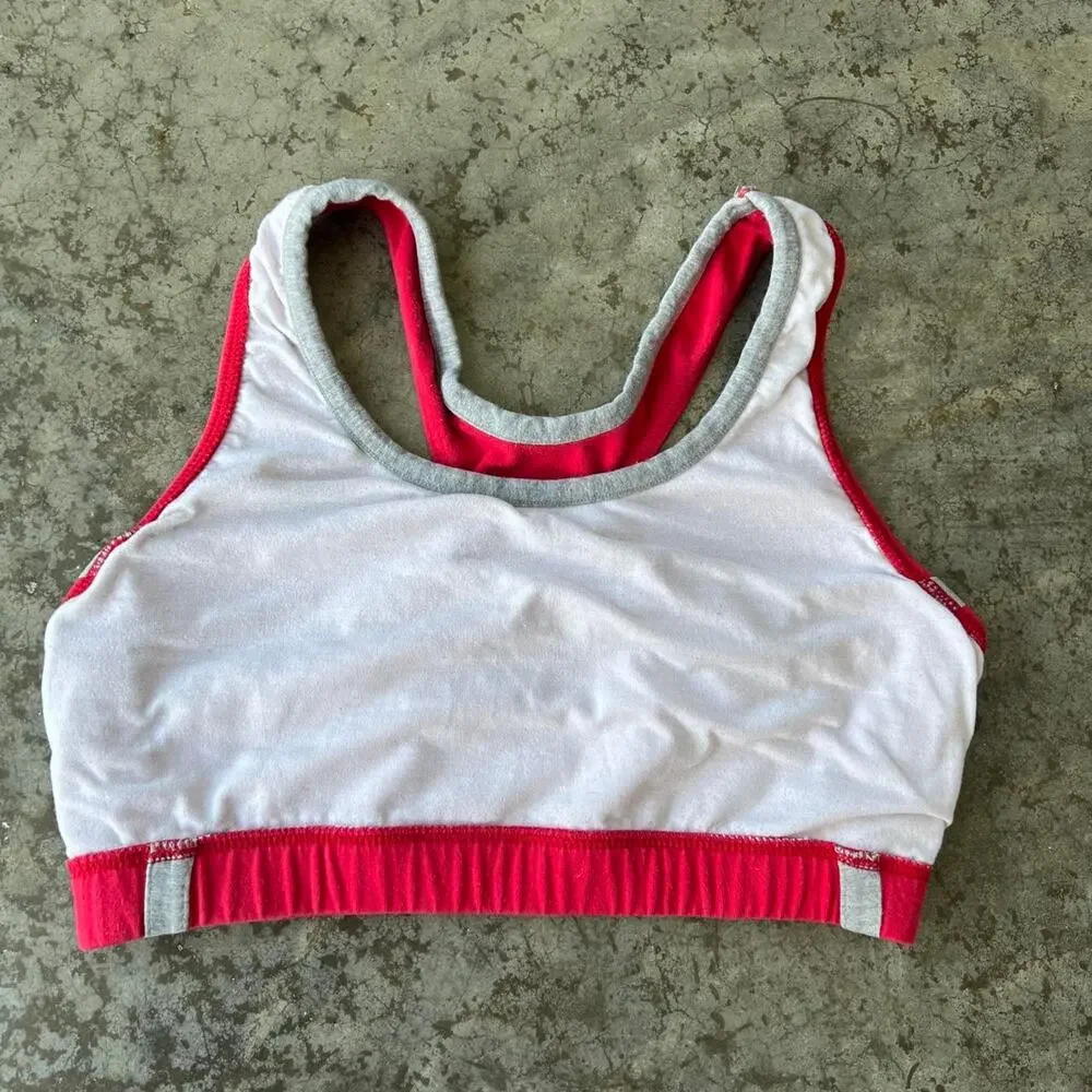 Reebok Vintage 90s Red Grey Sports Bra Sporty Cotton Made in USA Women's M/L